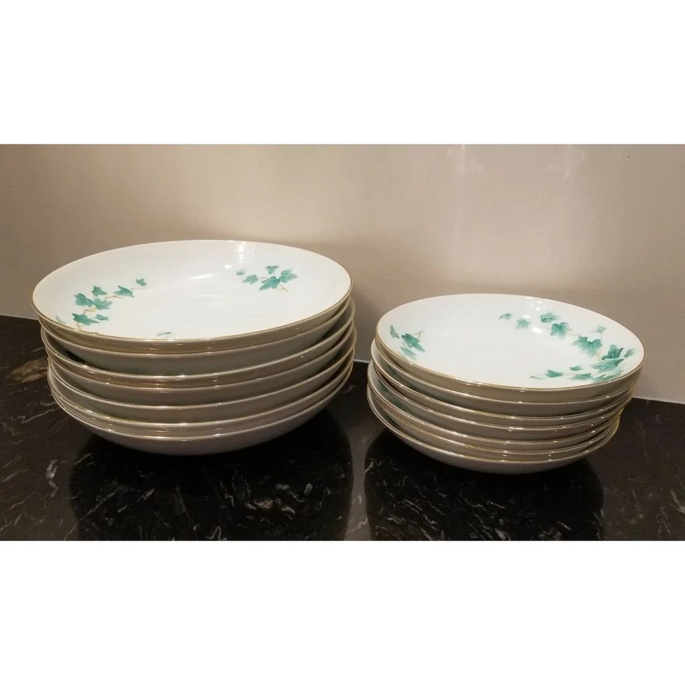 Vintage Sango Caprice Green Ivy 7 Soup Bowls 7